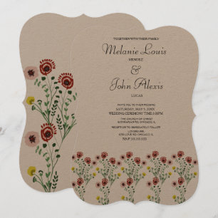 Convite Arte de casamento bordada botânica floral vintage