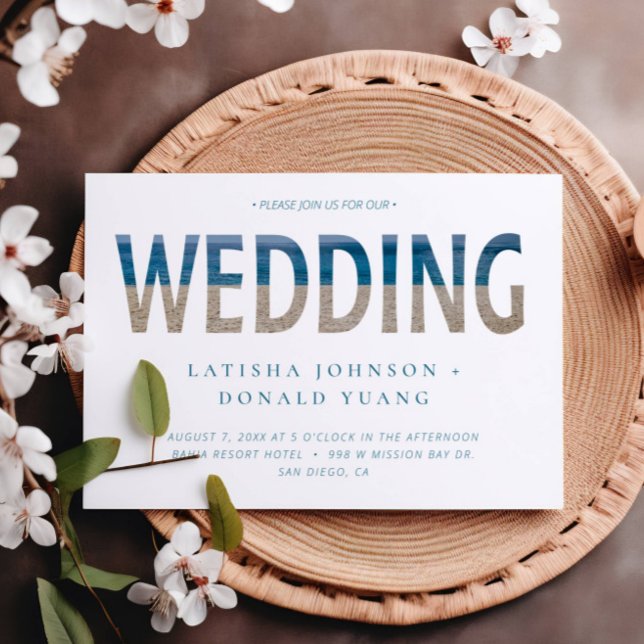 Convite Arte de Casamento de Fotos em Praia (Criador carregado)