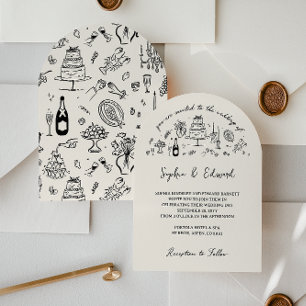 Convite Arte de casamento em estilo caprichoso desenhado à
