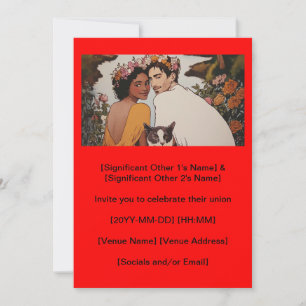 Convite Arte de casamento floral de casal inter-racial com
