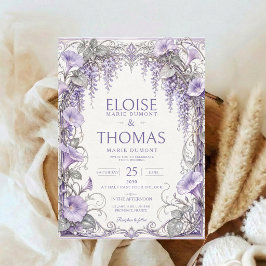 Convite Arte de Casamento Lavanda Wisteria Roxo Floral Rom