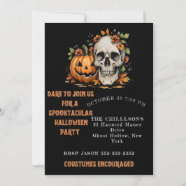 Convite Arte de Caveira Assustadora e Abóbora