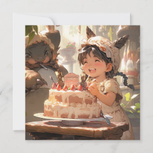 Convite Arte de Celebração de Aniversário em Estilo Anime