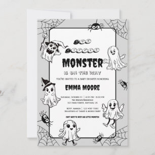 Convite Arte de Chá de Bebê de Halloween de Monstro Pequen