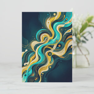 Convite Arte de Fluxo Abstrato Elegante em Verde-Azul e Do