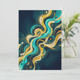 Convite Arte de Fluxo Abstrato Elegante em Verde-Azul e Do