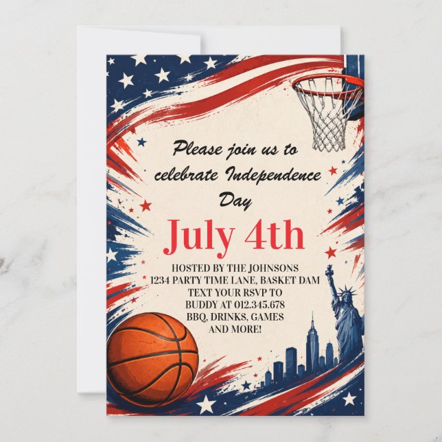Convite Arte de Fundo de Basquete do Dia da Independência (Frente)