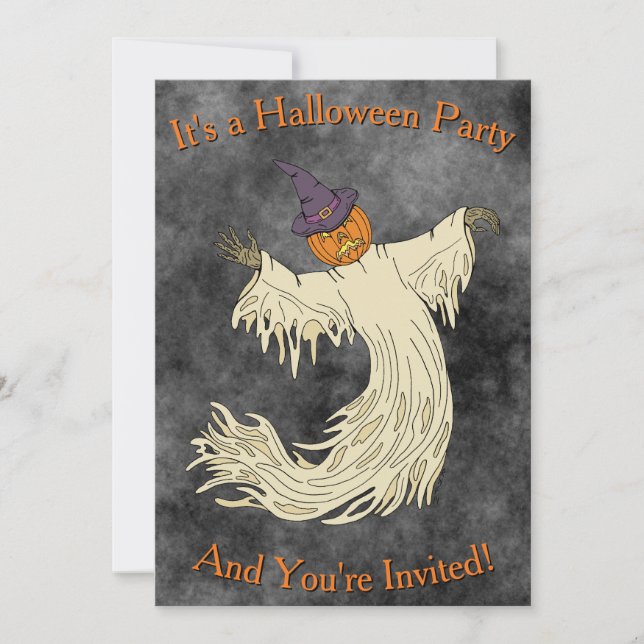 Convite Arte de Halloween do Fantasma de Cabeça de Abóbora (Frente)