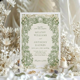 Convite Arte de Jardim com Aquarela Verde Portão Casamento