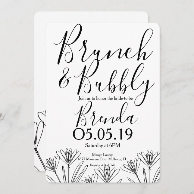 Convite Arte de Linha de Flor de Botânica Floral Minimalis (Frente/Verso)