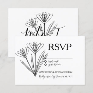 Convite Arte de Linha de Flor de Botânica Minimalista RSVP