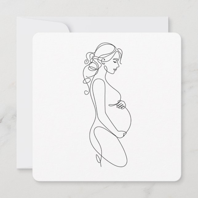 Convite Arte de Linha de Gravidez Elegante Minimalista (Frente)