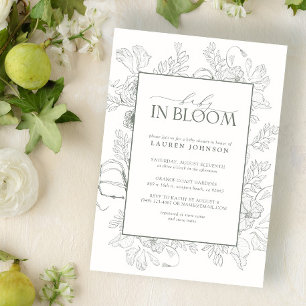 Convite Arte de Linha Floral Moderna Verde Sage Bebê em Fl
