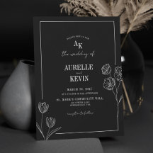 Arte de Linha Floral Rústico Preto Casamento Elega