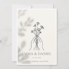 Convite Arte de Linha Minimalista Mãos segurando Flores Ca
