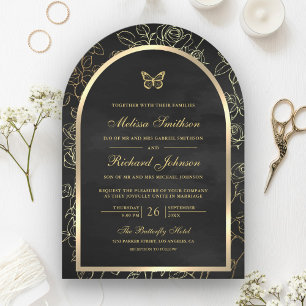 Convite Arte de Linha Preta Arco Borboleta Casamento Doura