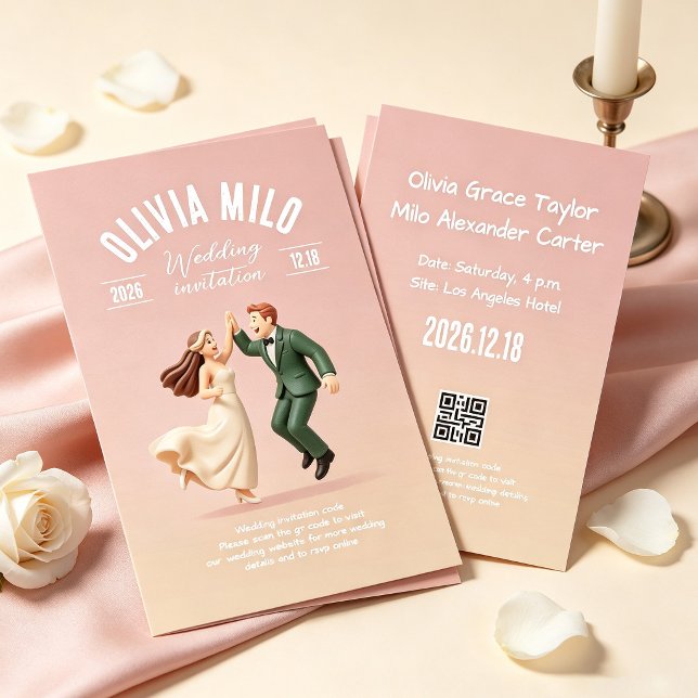 Convite arte de mãos dadas cor de rosa casamento (Criador carregado)