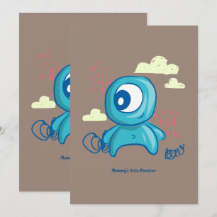Convite Arte de Monstro Azul Desenhado à Mão Personagem de