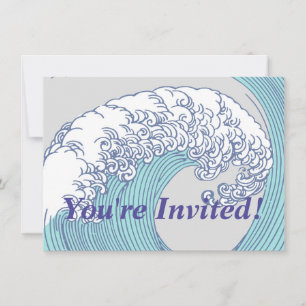 Convite Arte de onda de surf Ukiyo-e japonês vintage da co