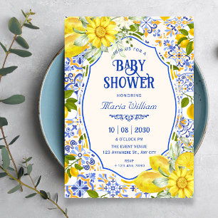 Convite arte de padrão de azulejo de limão azul baby showe
