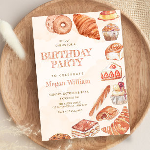 Convite Arte de pastelaria de pão de aniversário