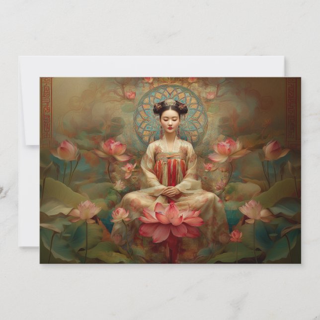 Convite Arte de pintura da deusa budista pacífica Quan Yin (Frente)