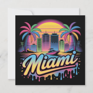 Convite Arte de Viagem Vaporwave Colorido Retro de Miami