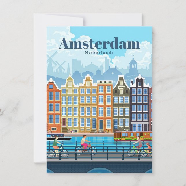 Convite Arte de Viagem Viagem para Amsterdã (Frente)
