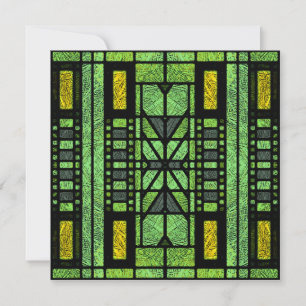 Convite Arte de Vidro Colorido Art Déco em Verde e Dourado