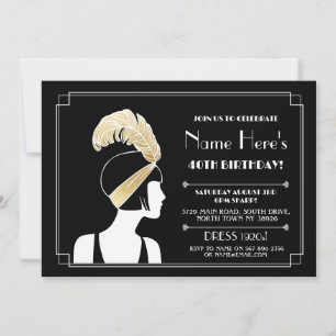 Convite Arte Deco Aniversário de 1920 Convidam Gatsby Gir