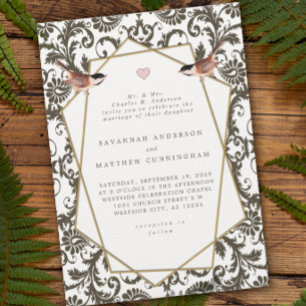 Convite Arte Deco Cartaz de Casamento Vintage Chickadee