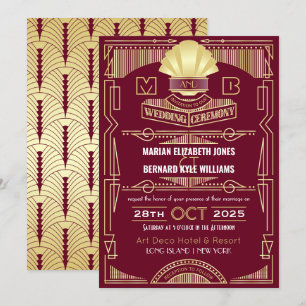Convite Arte Deco Casamento Elegante Dourado Gatsby