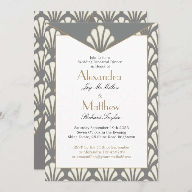 Convite Arte Deco Casamento Ensaio De Cinzas Jantadas Vint (Frente/Verso)