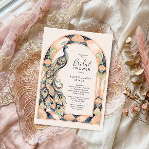 Convite Arte Deco Chic Vintage Pavão Chuveiro de Noiva TLW