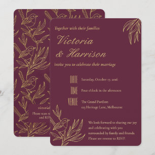 Convite Arte Deco com Fio de Ouro Casamento do Cardeal M