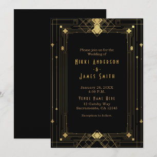 Convite Arte Deco Dourada e Preta Gatsby Anos 20 Elegante