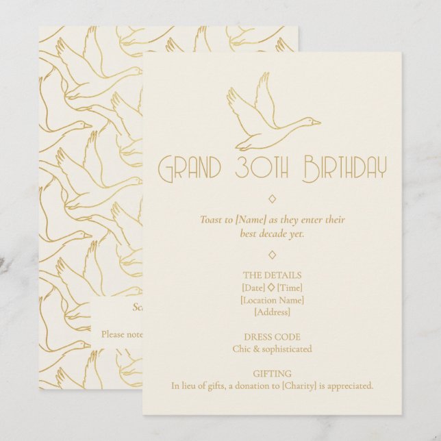 Convite Arte Deco em Fio de Ouro | 30º Aniversário do Gans (Frente/Verso)