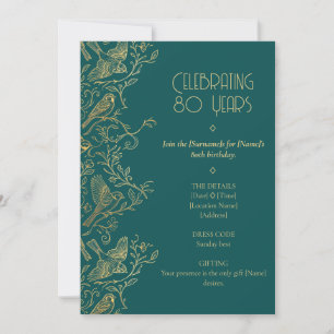 Convite Arte Deco em Fio de Ouro   Aniversário de 80 anos 
