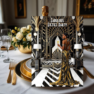 Convite Arte Deco Étnico Fabuloso Mulher Ouro Preto Branco