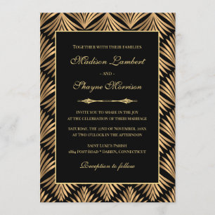 Convite Arte Deco Excelente Dourado Floral Preto Casamento