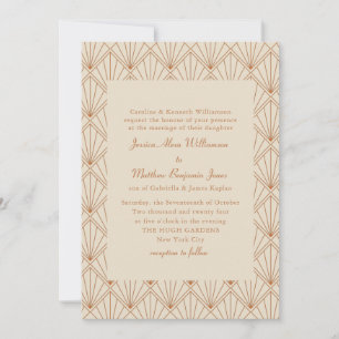 Convite Arte Deco Formal Arte Laranja Queimada Casamento E