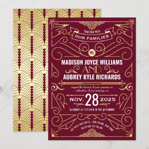Convite Arte Deco Gatsby Casamento Elegante Dourado Borgon