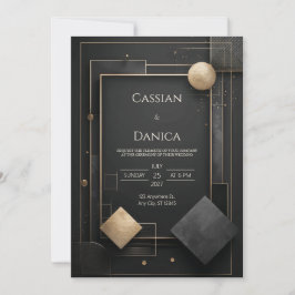 Convite Arte Deco Geométrica Ouro Preto Casamento Opulento