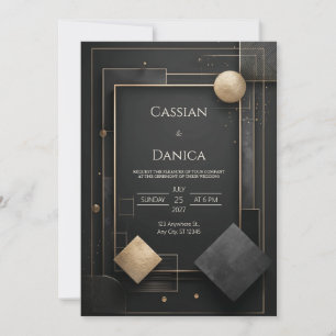 Convite Arte Deco Geométrica Ouro Preto Casamento Opulento
