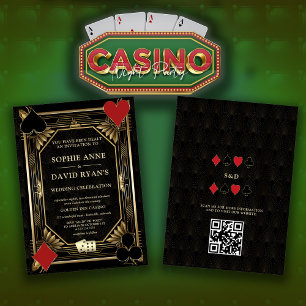 Convite Arte Deco Glam Casino QR Code Pôquer Casamento