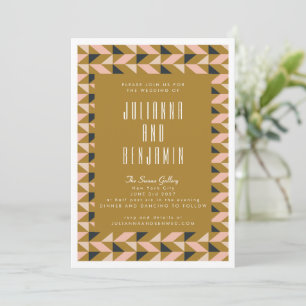 Convite Arte Deco Moderna Casamento Preto Bege Dourado