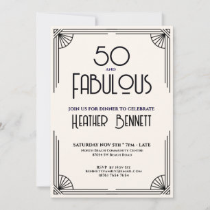 Convite Arte Deco Moderno 50 e Fabuloso Aniversário