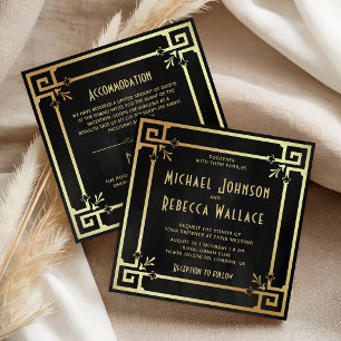 Convite Arte Deco Ouro Preto Tudo em Um Casamento