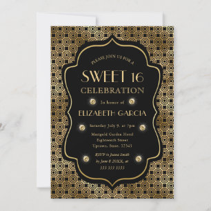 Convite Arte Deco Preto e Dourado Quadro Antigo Sweet 16