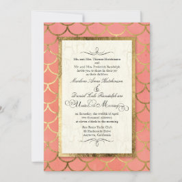 Convite Arte Deco Shell Padrão Dourado Casamento de Aquare
